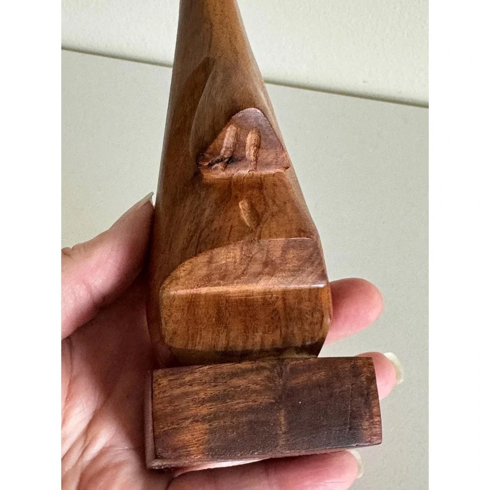 Hand Carved Wood Moai Eyeglass Holder | Easter Island Statue MCM Desk Art